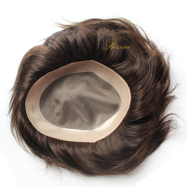 Men Toupee Human Hair Mono base with NPU around Men Wigs Toupee Short Real Natural Hairpiece Replacement 