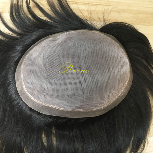 Durable Fine Mono with transparent PU Around Men toupee 100% Human hair replacement hairpiece size 7x9 stock 