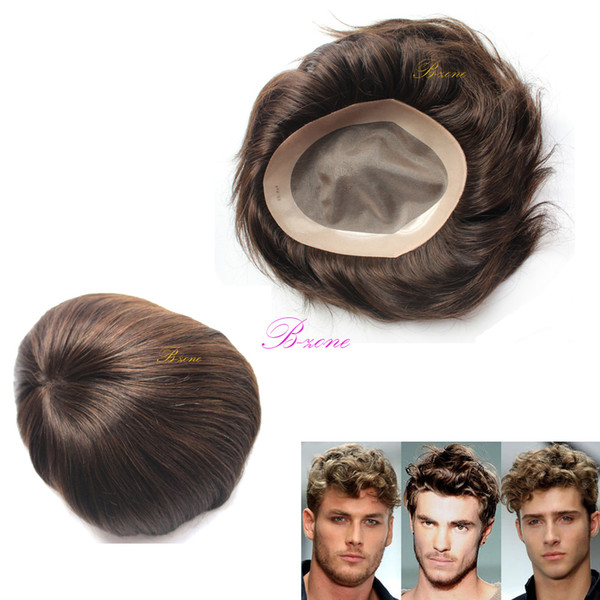 Free 7x9 Human Hair Replacement Systems Mono Lace And Pu Around Natural Color Hair Toupee Mens Hair Piece