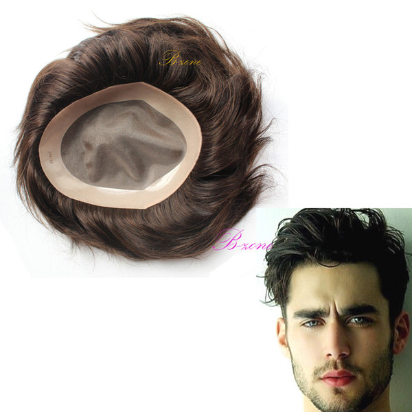 8 x 10inch Natural Straight Hair Mens Toupee Mono Lace with PU around Mens Toupee Hair Replacement System hairpiece