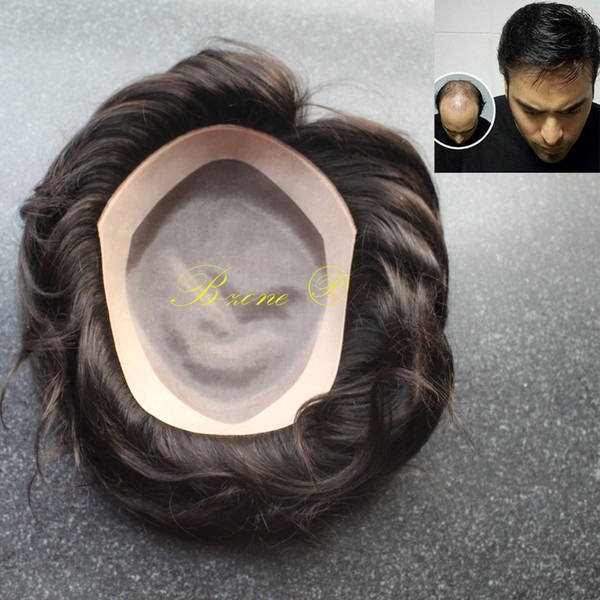 Hot sale 6x8 Inch Indian Remy Human hair new fashion Mono base with NPU around Men's Wigs Toupee Hairpiece Replacement 