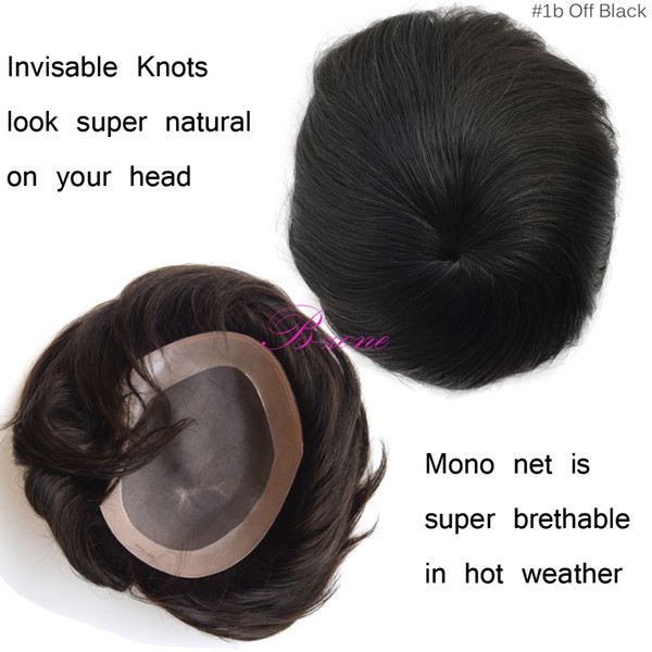 Stock Human Hair Men Toupee Mono base with NPU around Men Wigs Toupee Short Real Natural Hairpiece Replacement 