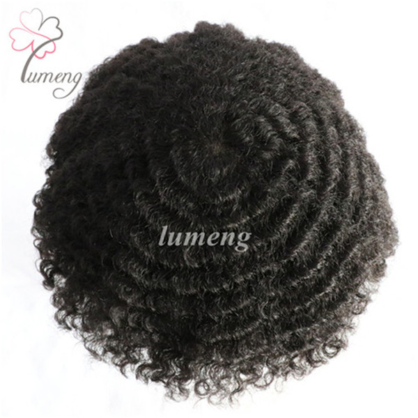 100% Human hair stock men toupee black color loose wave hair replacement for men 