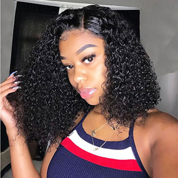 Luckystar Wigs 180% Density Black Short Afro Kinky Curly Wigs Heat Resistant Fiber Hair Synthetic Lace Front Wigs for Women Natural Hairline