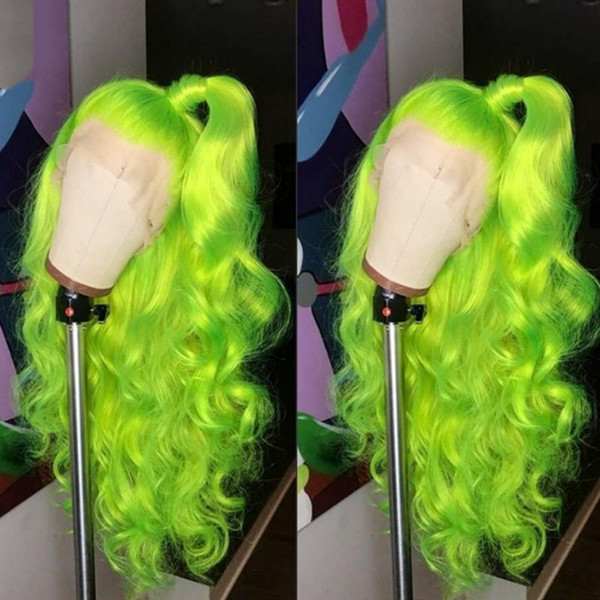 Natural Hairline Full Wigs Green Cosplay Wigs Long Body Wave Hair Free Part Heat Resistant Glueless Synthetic Lace Front Wigs for Women