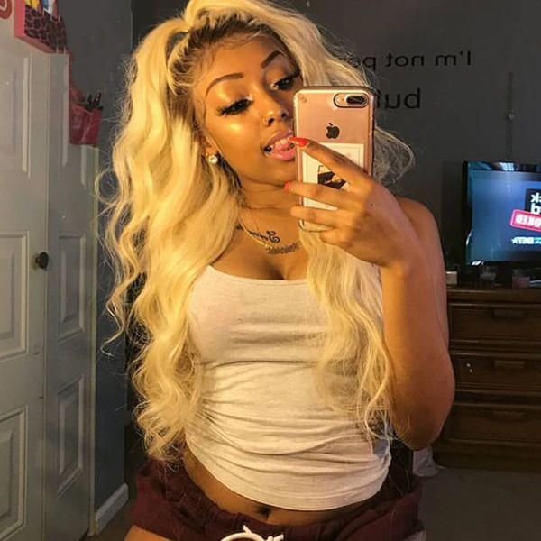 Free Shipping Dark Roots Body Wave Blonde Wig Glueless Synthetic Lace Front Wig With Baby Hair Heat Resistant Ombre Wigs For Black women