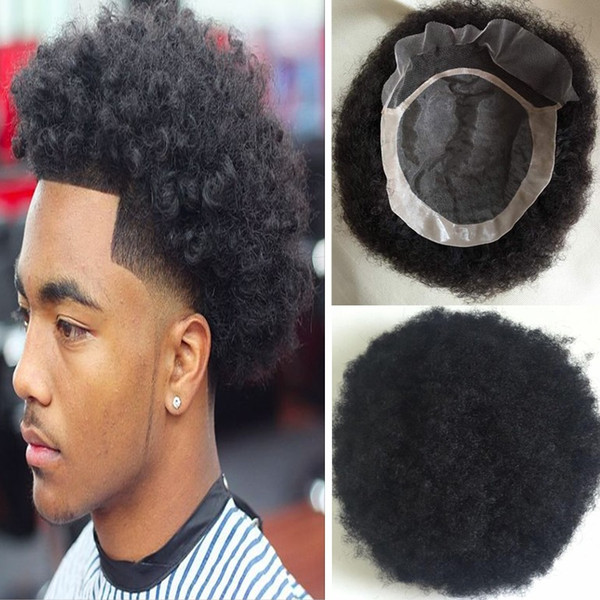 afro curl Human hair toupee black color short indian remy hair mens wig hairpiece toupee for black men 