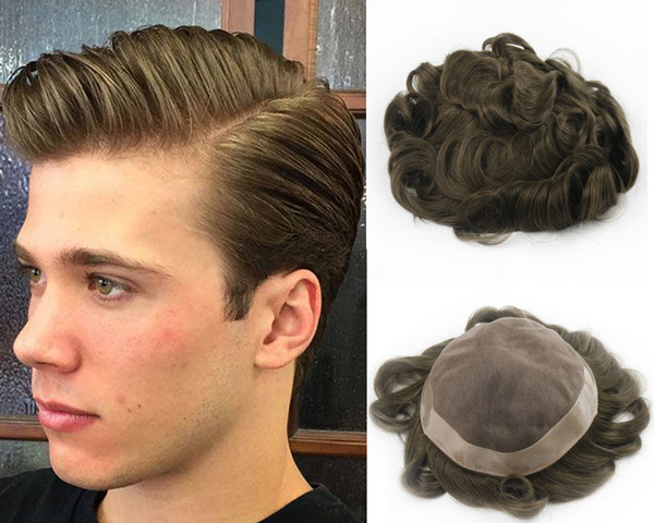 Ash Brown Color Toupee for Men Full French Lace Men's Wig Hair Pieces Brazilian Human Hair Replacement