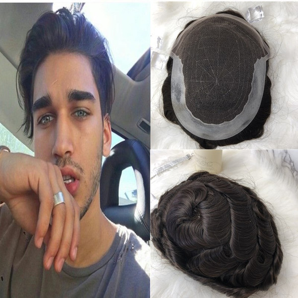 Brown Lace Mens Toupee Swiss Lace Front With Pu Toupee For Men Replacement System 4 Sizes Human Hair Men Wigs Many Colors Hairpiece