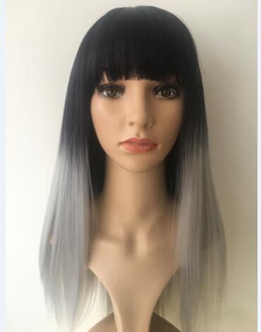 Synthetic Wig Long Straight Hair Wigs for Women Fashion Wig Ombre Black&Gray Straight Synthetic Heat Resistant Hair wigs Popular