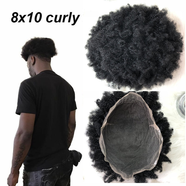 Afro Curly Mens Toupee 8*10 inch Curly Lace Toupee Full Lace Human Hair Men Wig For Black Men Replacement System Men Hair