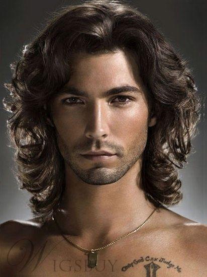 Hot Men Fashion Short Brown Wavy Curly Hair Handsome Male Cosplay Party Full Wig