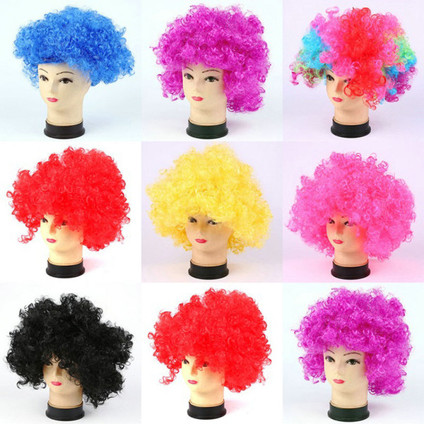 Children's Day Dance Articles curly wig Rainbow Afro wigs Clown Child Adult Costume Football Fan Wig Hair Fan Fun Color can be commented