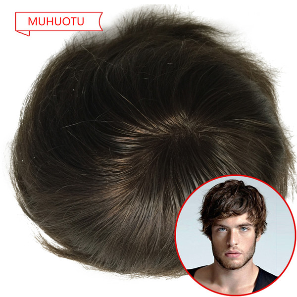 100% Indian Virgin Human hair toupee durable Fine Mono with NPU Around Men toupee replacement