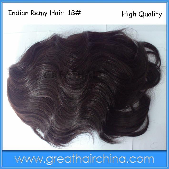 Men's Toupee Indian Remy Human Hair Size 10inch x 8inch Natural Color/1b# Wave Men's Wig / Hair Replacement 