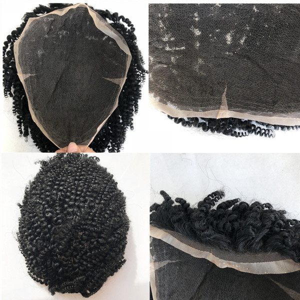 Human Hair Curly Toupee For Men Afro Curly Toupee Full Lace Mens Toupee Replacement System High Quality Remy Hair Kinky Curly Men Wig