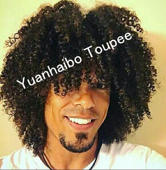 Thin Skin Wig for Black Men Toupee Curly Style Mens Lace Stockings PU Toupee Human Hair Virgin Brazilian 