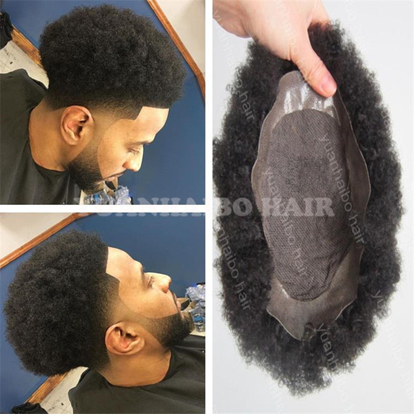 Afro Toupee Top Selling Black Hair Indian Short Hair Afro Kinky Curl Toupee for Black Men 