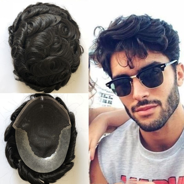 Swiss Lace Toupee for Men Lace Front with Poly Back Mens Toupee Replacement Systems Hairpieces Wave Human Hair Men Wigs Many Size