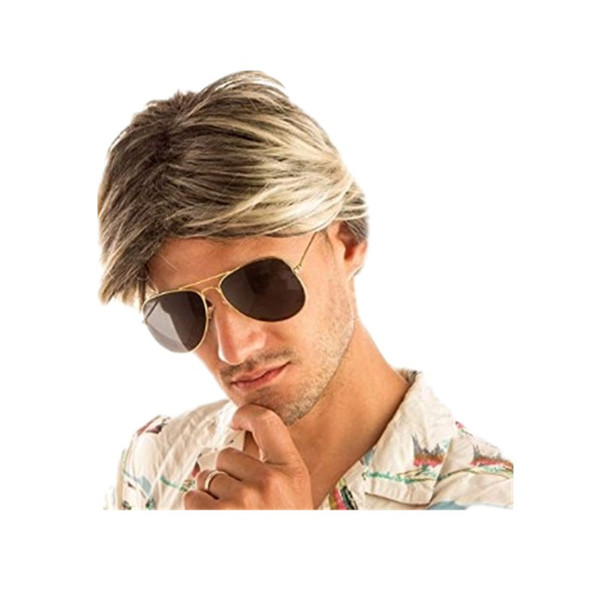 2019 New Fashion Fashion Men's wig Men's short hair Handsome wig Hairy head slant bangs Men's wig