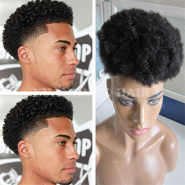 Afro Toupee Best Selling Black Color Dark Brown Color Virgin Brazilian Hair Lace with PU Afro Curl Toupee for Men 