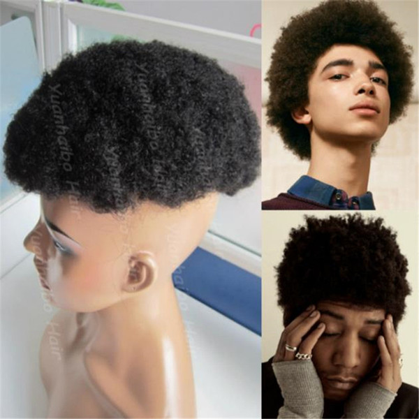 2017 Popular 6inch Black Human Hair Lace with PU Afro Curl Toupee for Black Men 