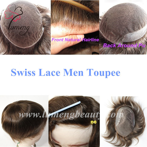 Cheap Full Swiss Lace Back Skin Pu Around Brizilian Hair Men Toupee On Stock Prompt Delivery Lace System Men Replacement