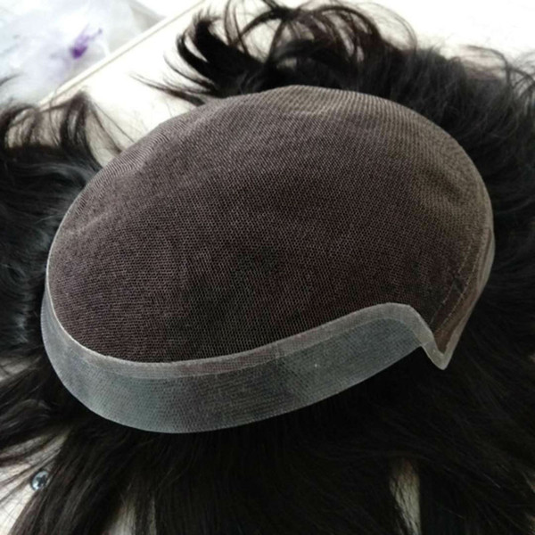 Swiss Lace Base with Transparent Poly at Sides and Back Brazilian Human Hair Men Toupee Real Human Hair Men Wig Custom Make