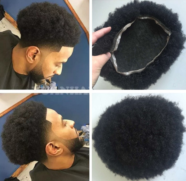 Afro Toupee for Basketbass Players and Basketball Fans Full Lace Men's Wig Hair Pieces Brazilian Virgin Human Hair Replacement 