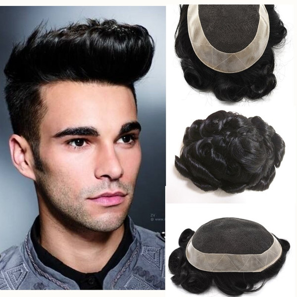 Human Hair Toupee French Lace With Poly Around Mens Toupee Hair Piece Replacement System Gents Lace Toupee Hair 