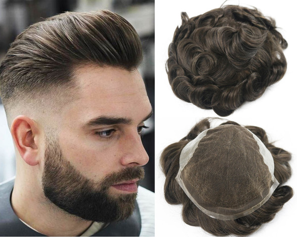 #3 Brown Color Toupee for Men Full Swiss Lace Men's Wig Hair Pieces Brazilian Virgin Human Hair Replacement 