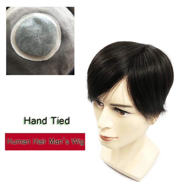 100% Human Hair Natural toupee hair straight Man's wig 3# net PU head spin Short Hair For Men Wigs Replacement System Breathable Hairpieces