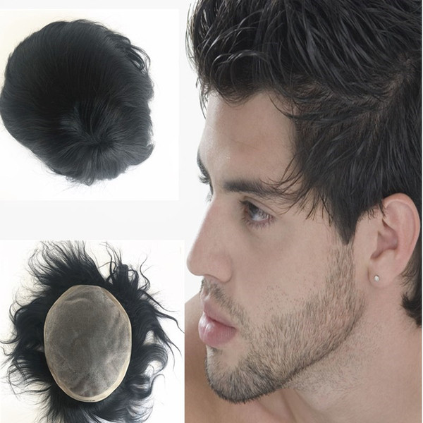 Fine Mono Mens Toupee With Baby Hair Mono Lace With Npu Toupee For Men Replacement System 9*11 Black Human Hair Hairpiece