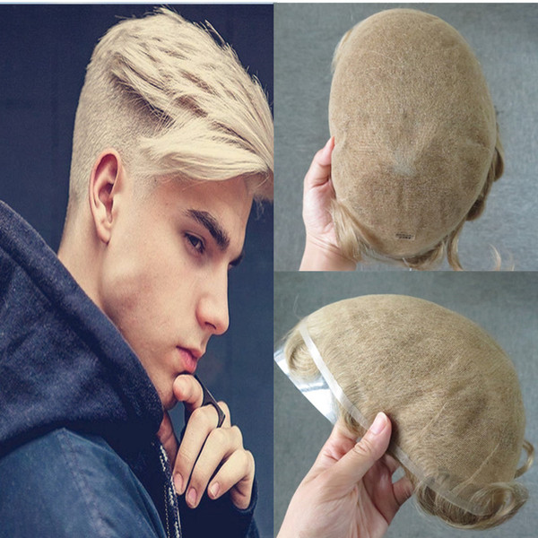 Blonde Swiss Lace Toupee For Men Hair Full Lace Mens Toupee Replacement System Natural Hairpieces 8x10 inch Human Hair Lace Men Wig