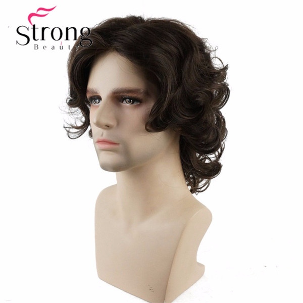 Brown Mens' Medium Wig Curly Synthetic Hair Wigs Natural Looking Wigs