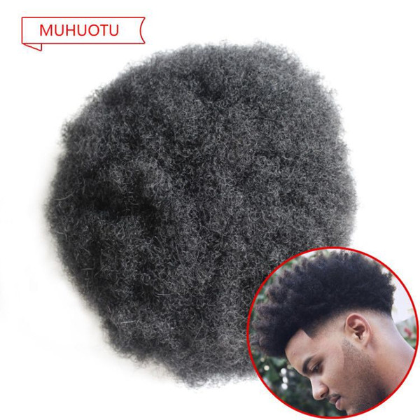 #1 Color Afro Curly Toupee for Black Men Tight 6mm Curly Full Lace Men's Wig Hair Pieces Brazilian Human Hair Replacement