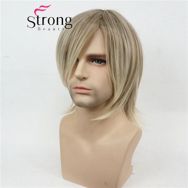 Short Blonde Highlighted Choppy Layered Shag Full Synthetic Wig Men's Wigs