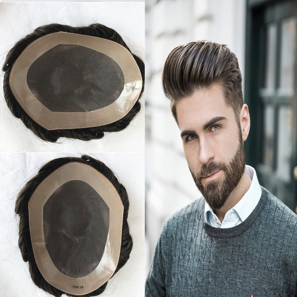 Fine Mono Men Toupee Wave Human Hair Toupee Mono Lace with PU around Toupee Replacement Systems Indian Hair Men Hairpiece Hot Sale