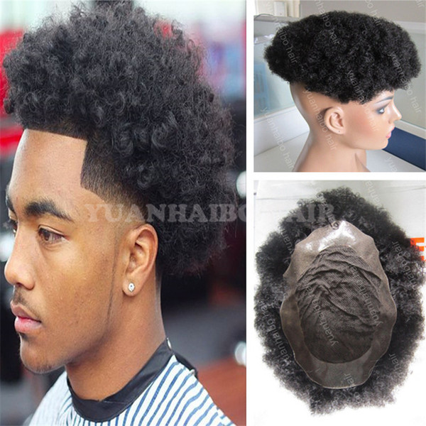 8A Grade 6inch 1B Indian Short Hair Lace PU Base Afro Toupee for Black Men 