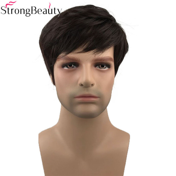 Short Straight Synthetic Men Wigs Natural Black Full Heat Resistant Capless Wig