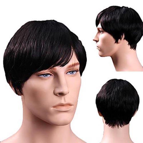 100% Real Natural human Hair Men Short wigs Full Wig Hairpiece Toupee black color