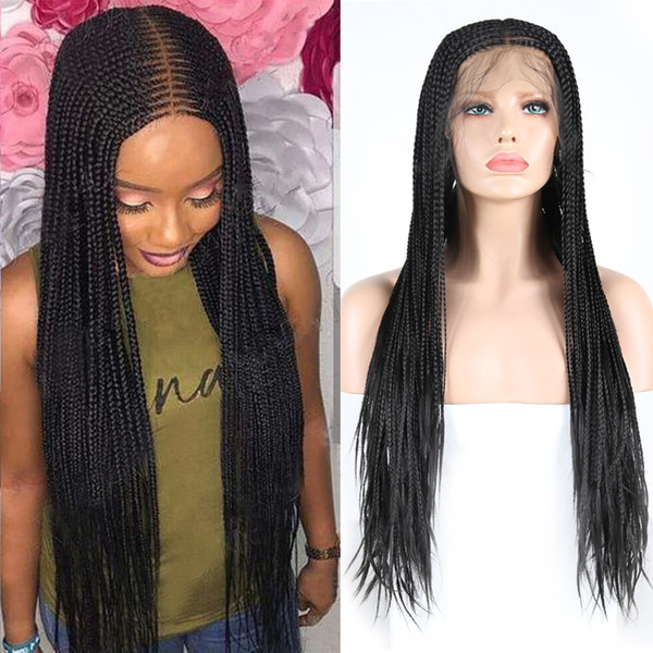 Braided Lace Front Wig With Baby Hair Heat Resistant Glueless Black Women Box Braids Lacefront Wigs Synthetic Braided Micro Twist Wigs