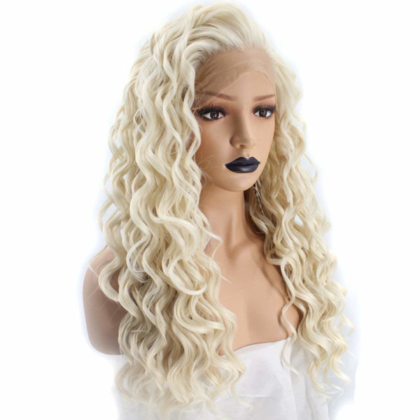 Kinky Curly Platinum Blonde Lace Front Wig Synthetic Hair Long Spiral Curls Natural Hairline Synthetic Lacefront Wigs For White Women