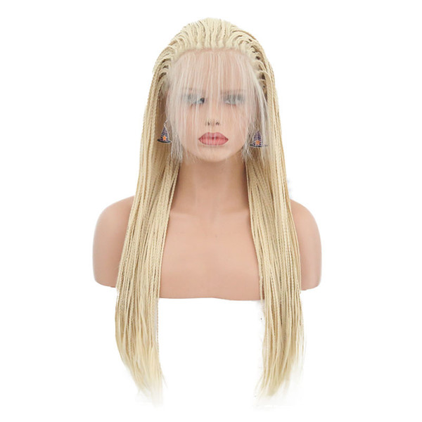 Braided Lace Front Wigs Blonde With Baby Hair Box Braids Heat Resistant Fiber Hair Glueless Honey Blonde Synthetic Braided Wigs For Women