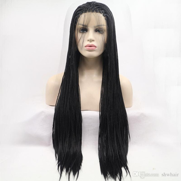 African American Braided Wigs For Black Women Handmade Long Braided Lacefront Wig Glueless Synthetic Braid Front Lace Wig Heat Resistant