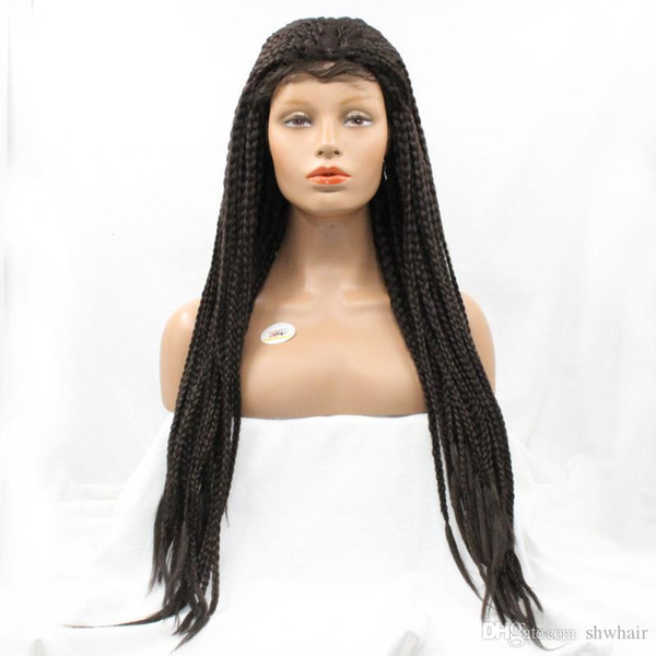 African American Braids Wig With Baby Hair Synthetic Fiber Hair Hand Tied Synthetic Box Braids Heat Resistant Braided Lace Front Wig