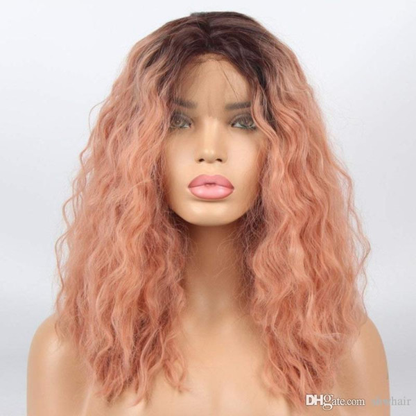 Pink Lace Front Wigs Pre Plucked Bob Cut Curly Candy Pink Synthetic Ombre Lacefront Wig Heat Resistant Fiber Hair For Black Women