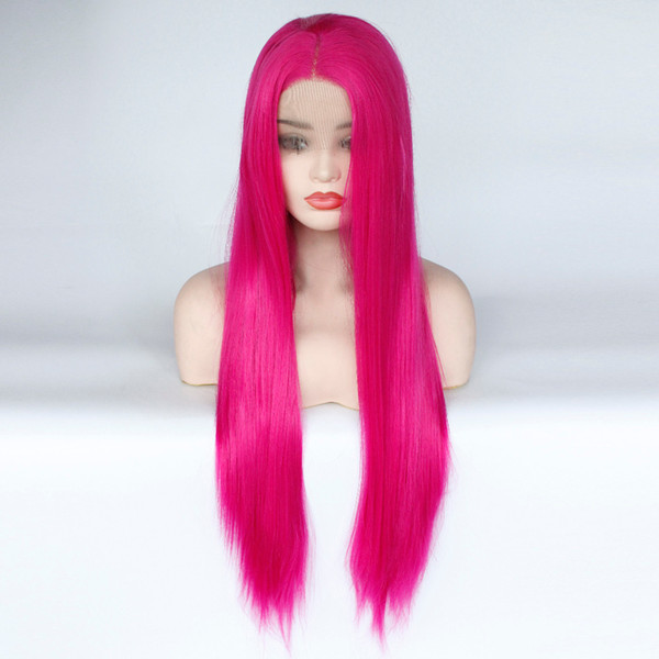 Colorful Synthetic Lace Front Wigs Pink Color For White Women Long Straight Glueless Lacefront Pink Synthetic Wig Heat Resistant Fiber Hair