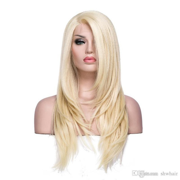 Lace Front Wig Synthetic Blonde Color Glueless Hand Tied Long Straight Synthetic Front Lace Wigs For White Women With Baby Hairs