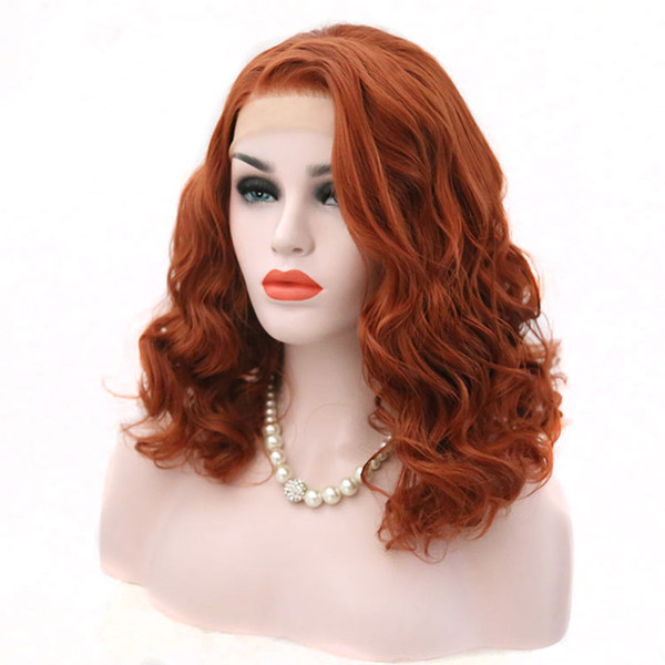 Short Lace Wig Synthetic Hair Orange Red Glueless Loose Wave Synthetic Lace Front Wigs Heat Resistant Fiber Hair Side Parting